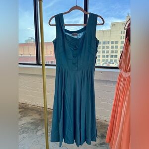 Vintage 1940’s Dress, Butcher Linen Pinafore Dress